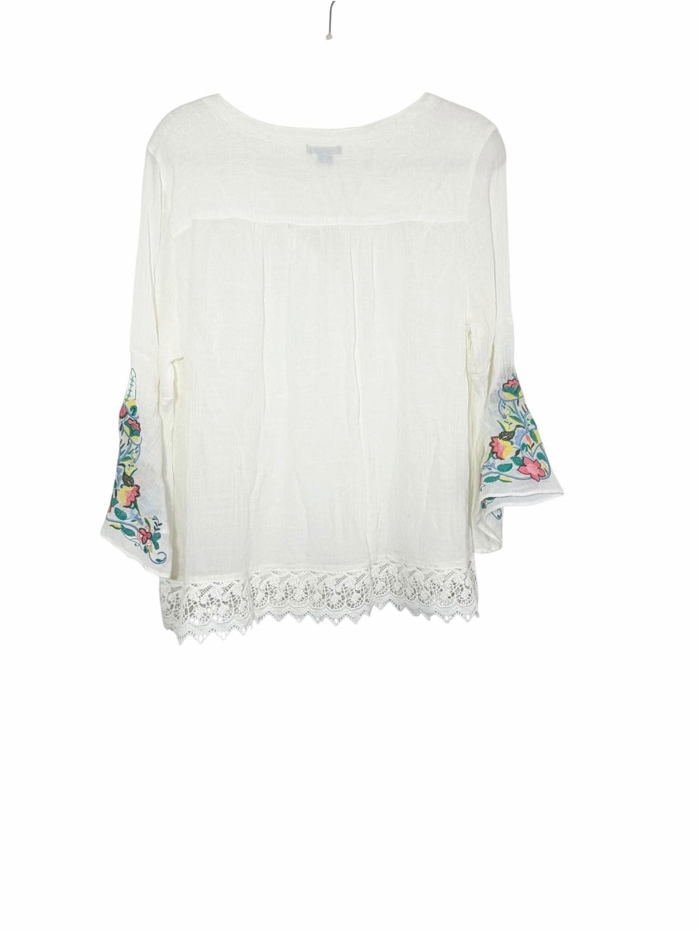 Y2K Boho Embroidered White Peasant Top Lace Trim Indie Sleaze Size L Cottagecore - Picture 2 of 8